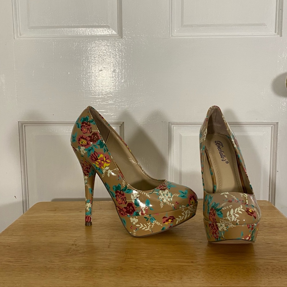Nude floral heels